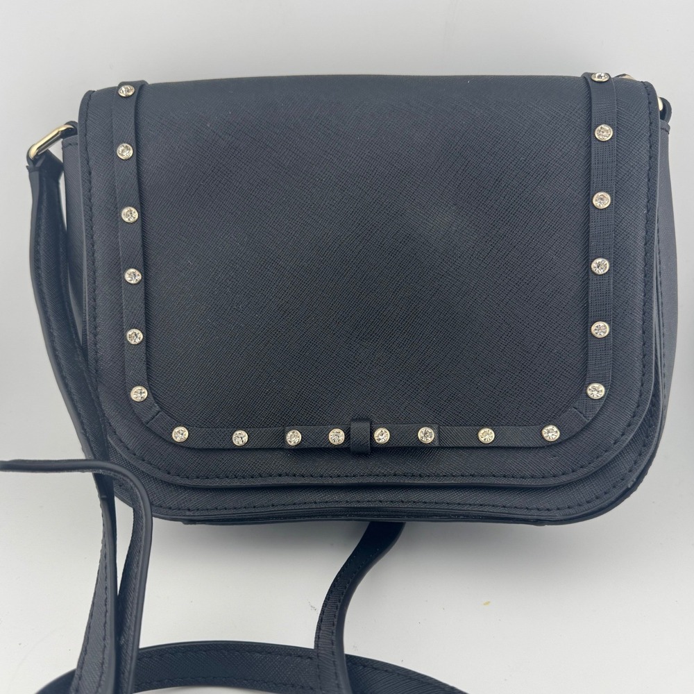 Kate Spade Black Saffiano Leather Rhinestone Studded Bow Crossbody Bag